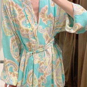 Mint + Paisley Kimono “Coastal Kimono” with bow